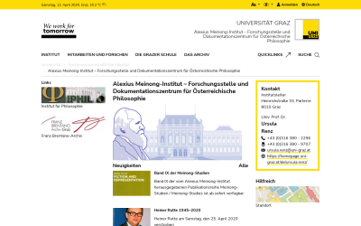 Screenshot Alexius Meinong-Institut – Forschungsstelle und Dokumentationszentrum für Österreichische Philosophie
