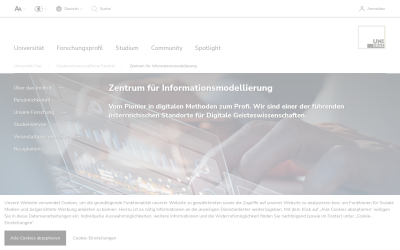 Screenshot Institut Zentrum für Informationsmodellierung - Austrian Centre for Digital Humanities