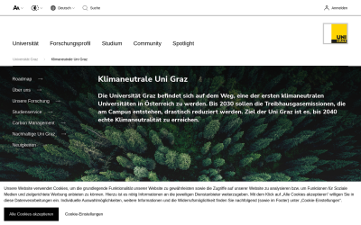 Screenshot Klimaneutrale Uni Graz